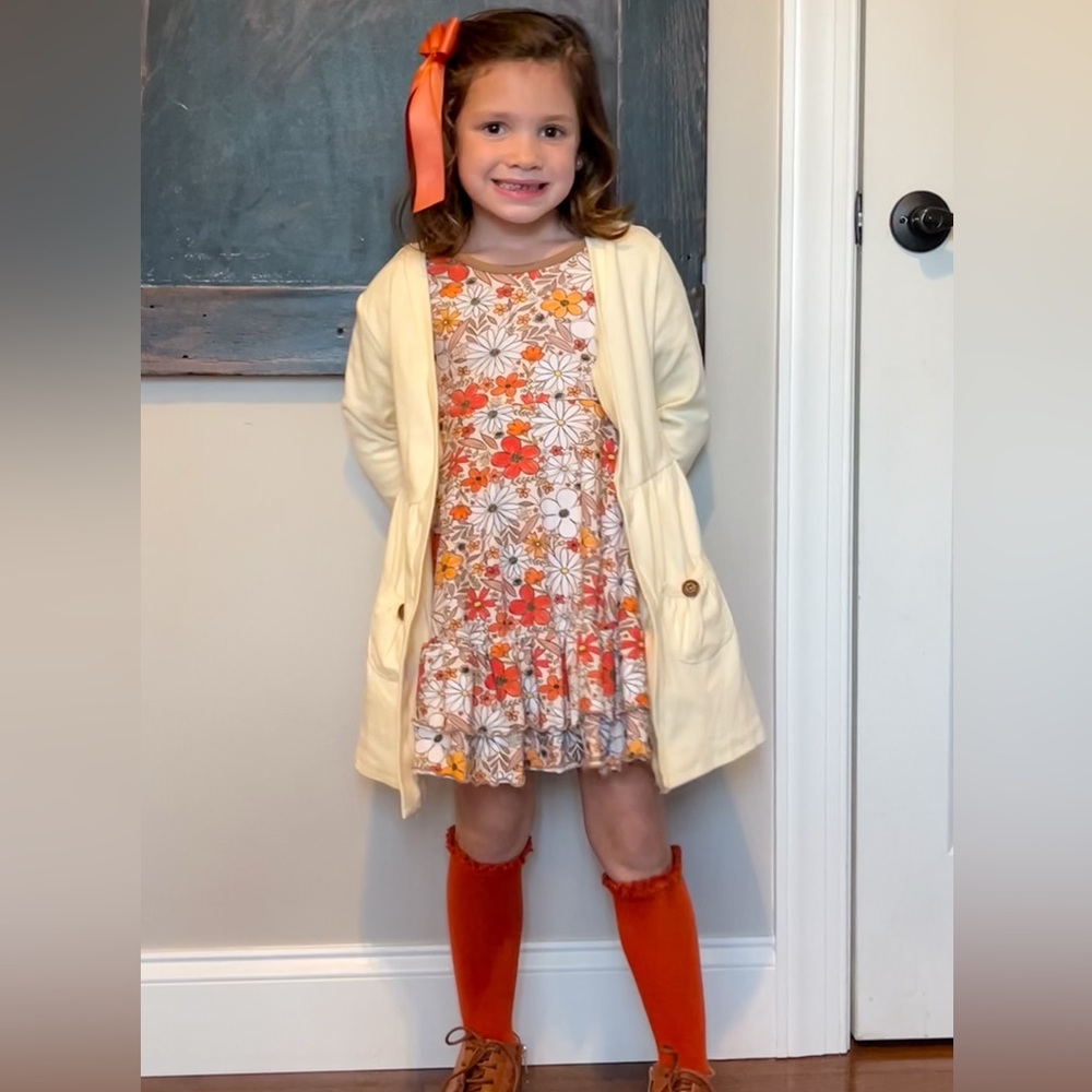 Floral Orange and Cream Kids Casual Dress - Picture 2 of 2